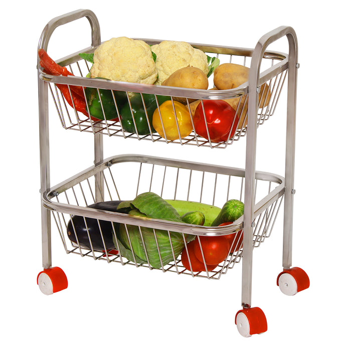 Parasnath Mirror Finish 2 Shelf Square Vegetable and Fruit Trolley, 2 Stand- 18 inch - PARASNATH