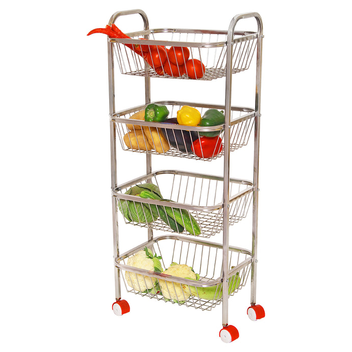 Parasnath Mirror Finish 4 Shelf Square Vegetable and Fruit Trolley - PARASNATH