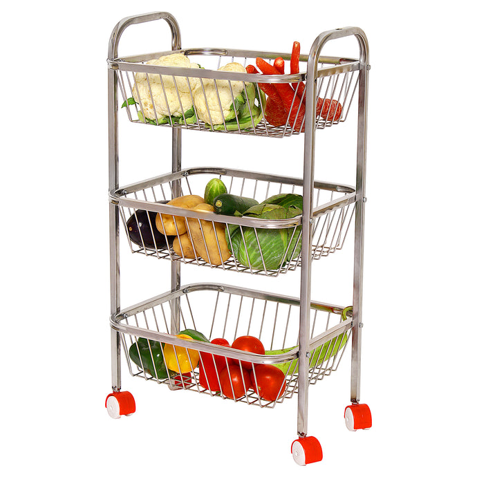 Parasnath Mirror Finish 3 Shelf Square Vegetable and Fruit Trolley, 3 Stand- 28 inch - PARASNATH