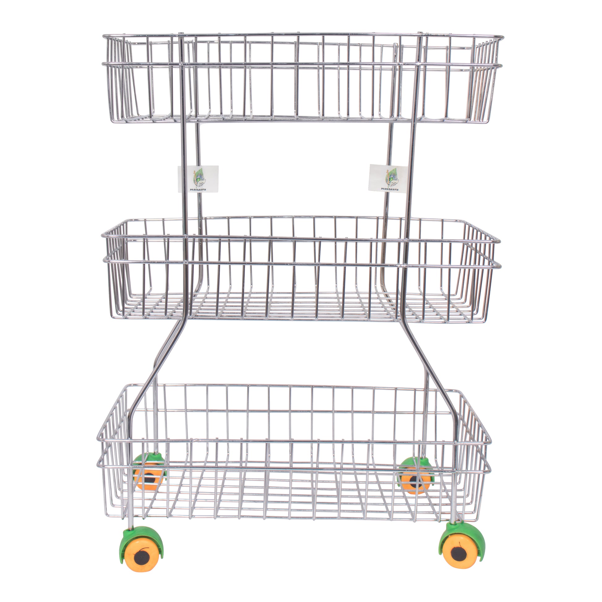 Parasnath Zig Zag Stainless Steel 3 Shelf Vegetable Stand for Kitchen and Fruit Trolley Basket Racks - PARASNATH