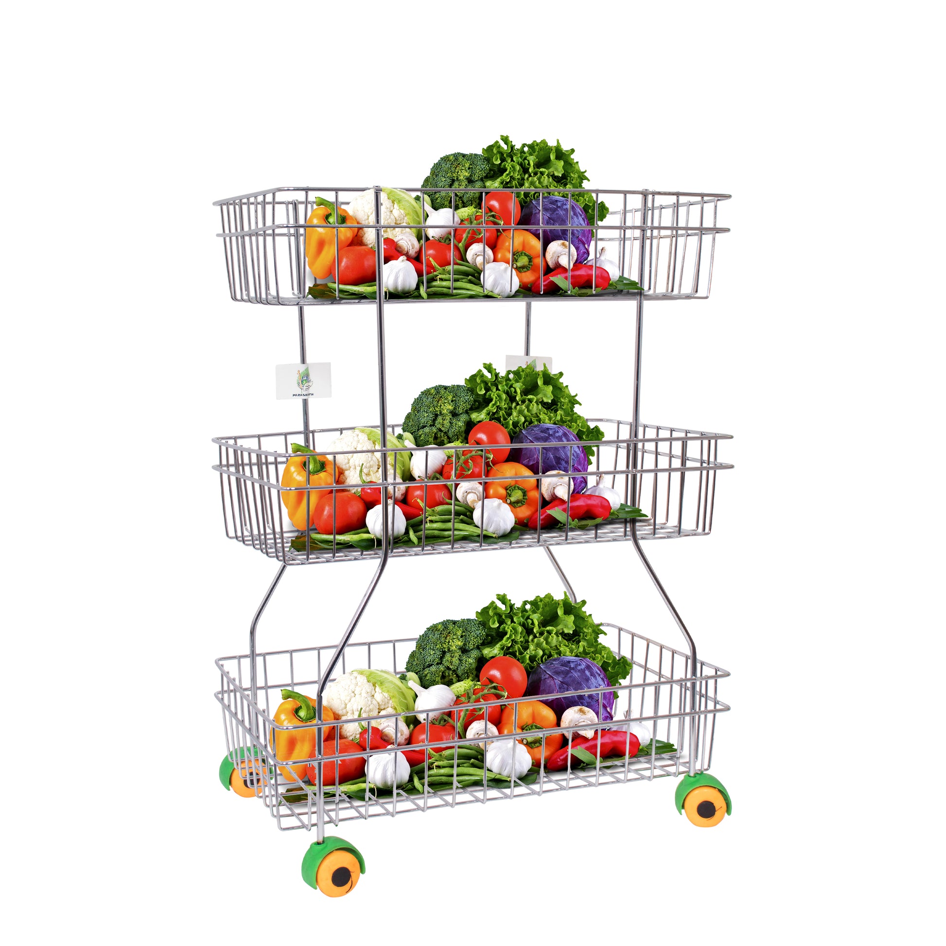 Parasnath Zig Zag Stainless Steel 3 Shelf Vegetable Stand for Kitchen and Fruit Trolley Basket Racks - PARASNATH