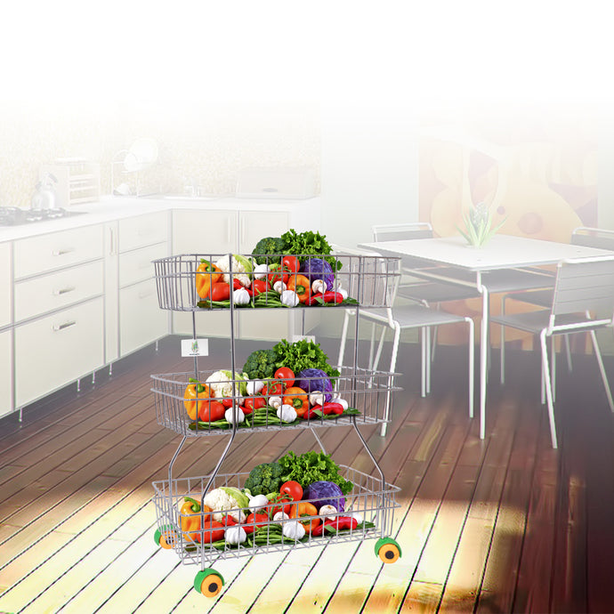 Parasnath Zig Zag Stainless Steel 3 Shelf Vegetable Stand for Kitchen and Fruit Trolley Basket Racks - PARASNATH