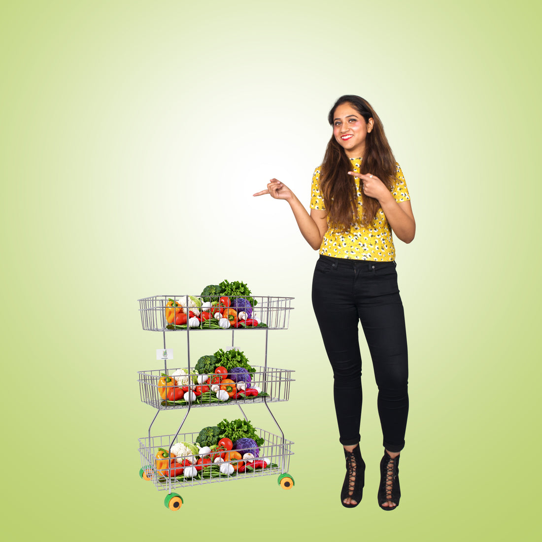 Parasnath Zig Zag Stainless Steel 3 Shelf Vegetable Stand for Kitchen and Fruit Trolley Basket Racks - PARASNATH