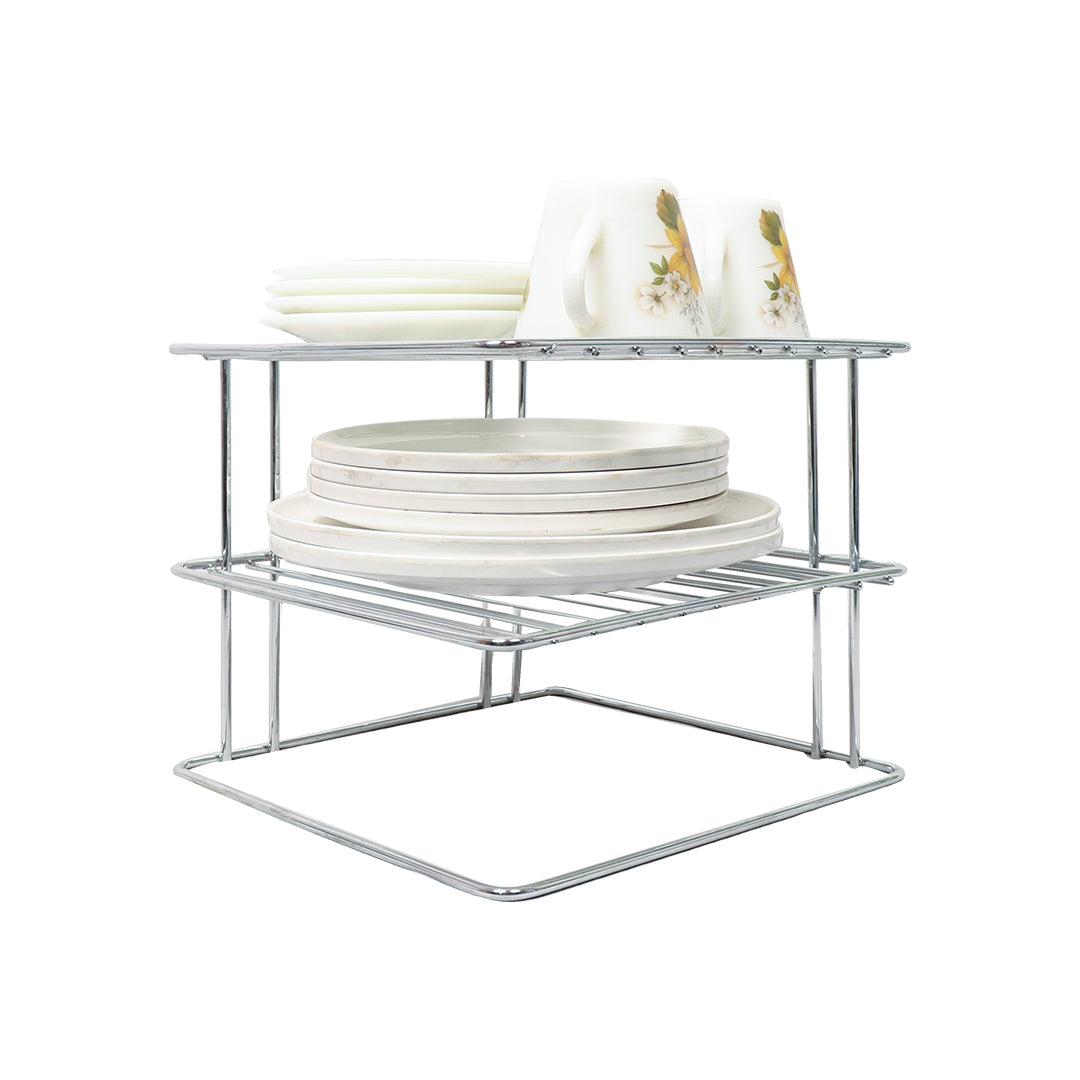 Parasnath 3 tier corner multipurpose kitchen plate dish corner shelf rack stand shelves holder - PARASNATH