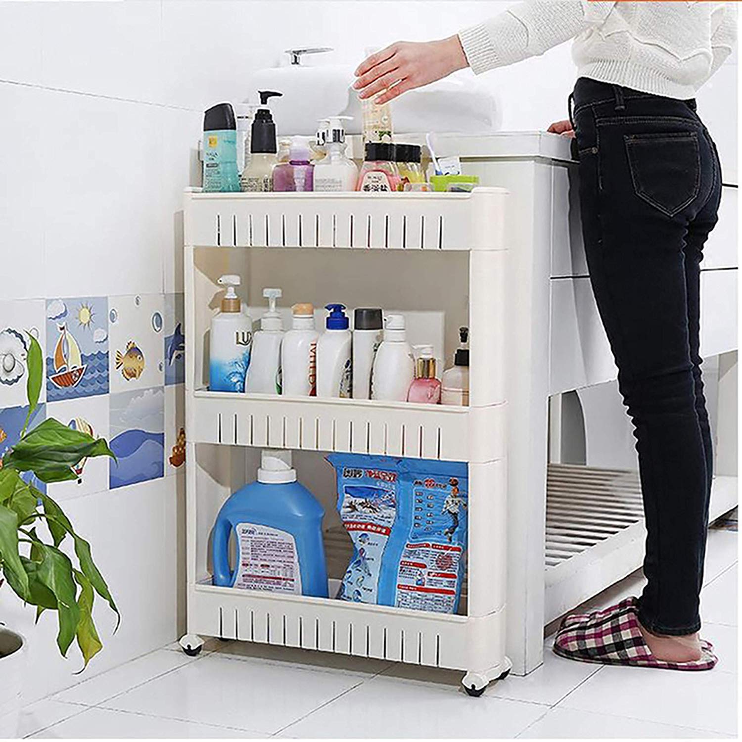 Parasnath 3 Tier Slim Rolling Cart Kitchen Storage Organiser Rack Holder with Wheels - PARASNATH