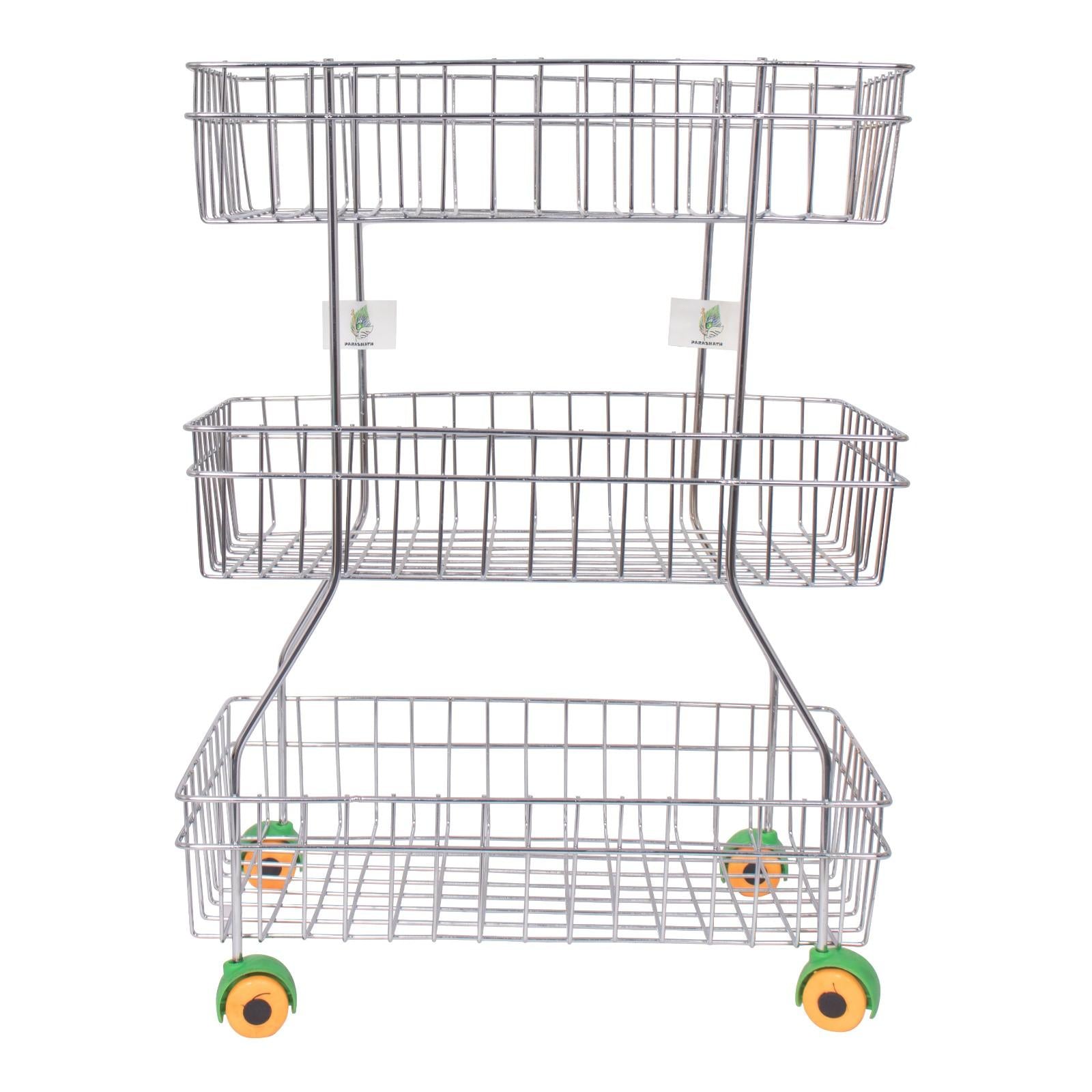 Parasnath Zig Zag Stainless Steel 3 Shelf Vegetable Stand for Kitchen and Fruit Trolley Basket Racks - PARASNATH