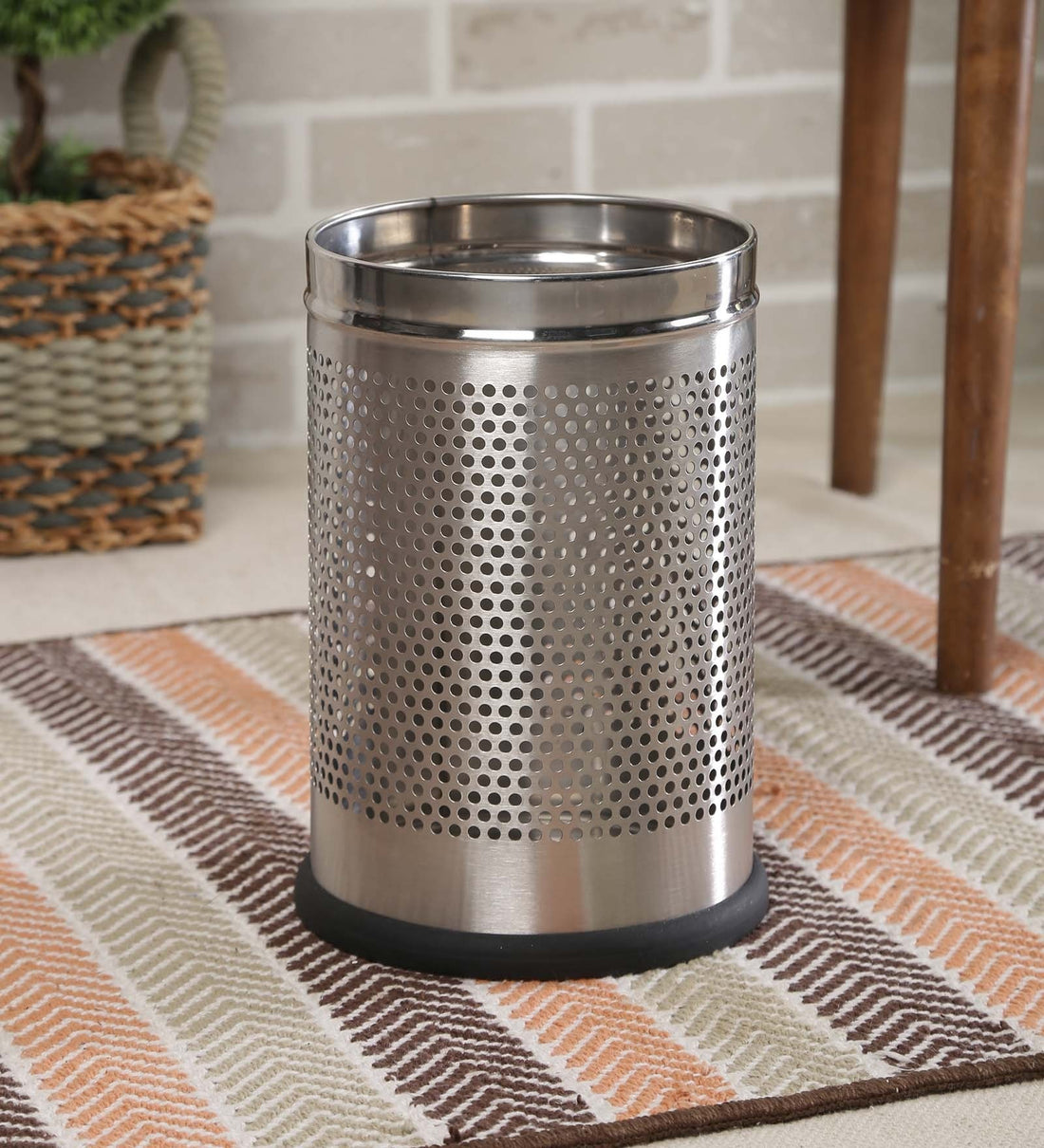 Parasnath Stainless Steel Perforated Round Dustbin, 8L - 8 X 13 Inch - PARASNATH