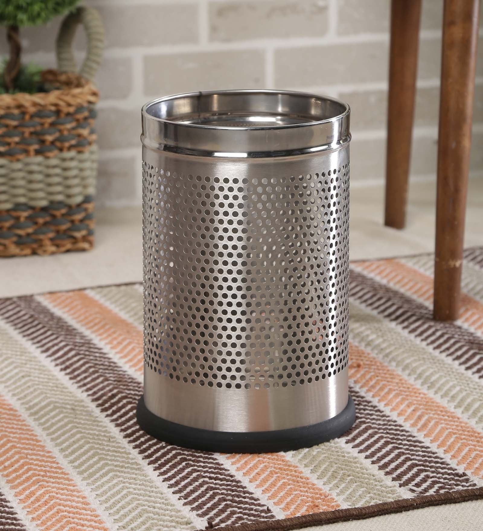 Parasnath Stainless Steel Perforated Round Dustbin, 6L - 7 X 11 Inch - PARASNATH