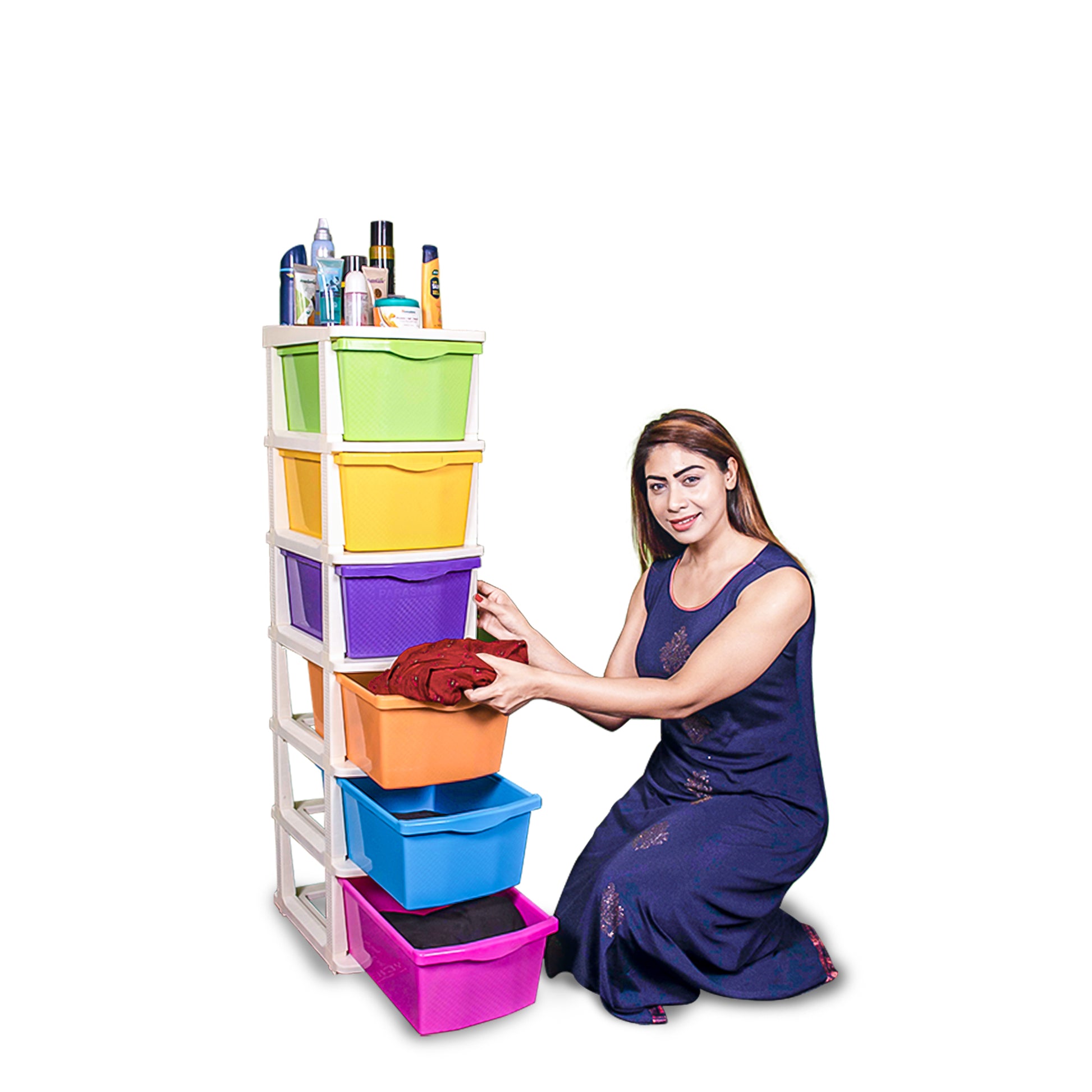 PARASNATH Boxo 6 Layer (Multicolour) Multi-Purpose Modular Drawer Storage System for Home and Office with Trolley Wheels and Anti-Slip Shoes - PARASNATH