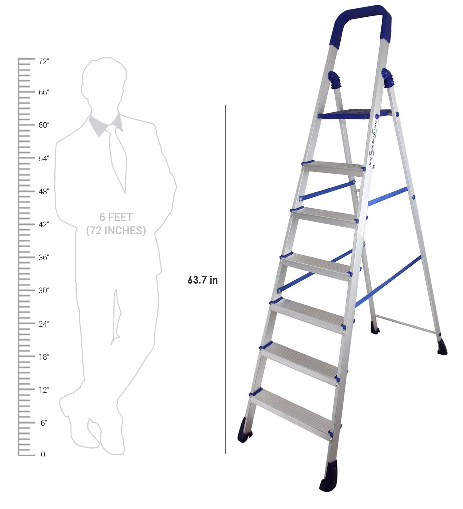 PARASNATH Aluminium Blue Heavy Folding Maple Ladder 7 Step 7.3 Ft - PARASNATH