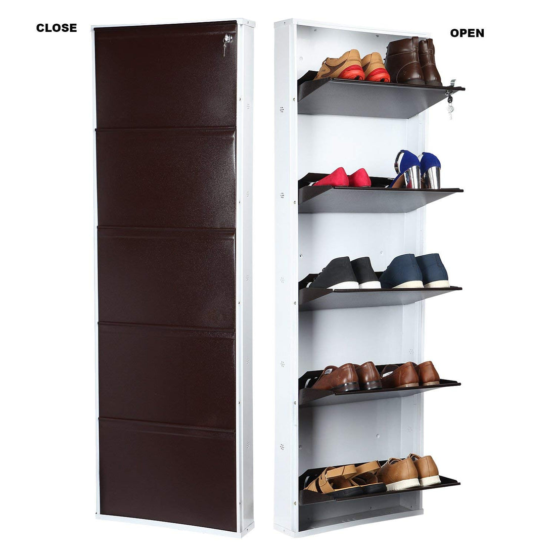 Parasnath BrownWhite Wall Shoe Rack 5 Shelves Shoes Stand - PARASNATH
