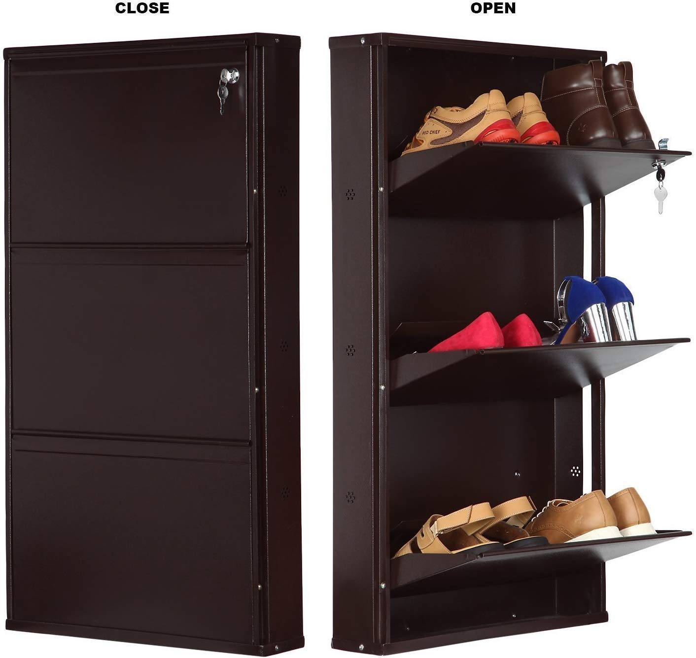 PARASNATH Coffee Colour Wall Shoe Rack 3 Shelves Shoes Stand - PARASNATH