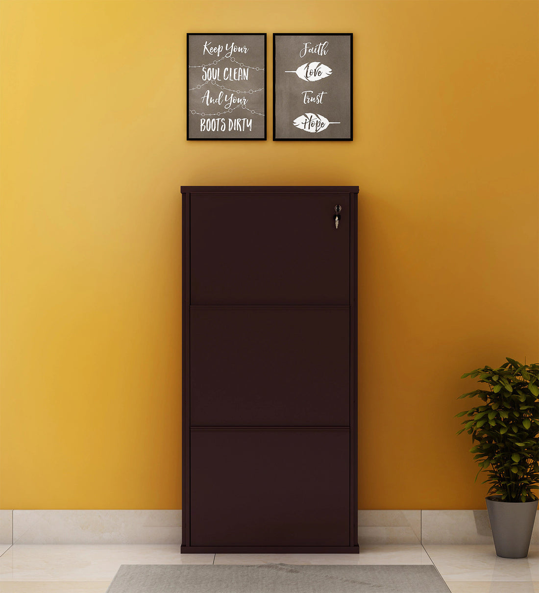 PARASNATH Coffee Colour Wall Shoe Rack 3 Shelves Shoes Stand - PARASNATH