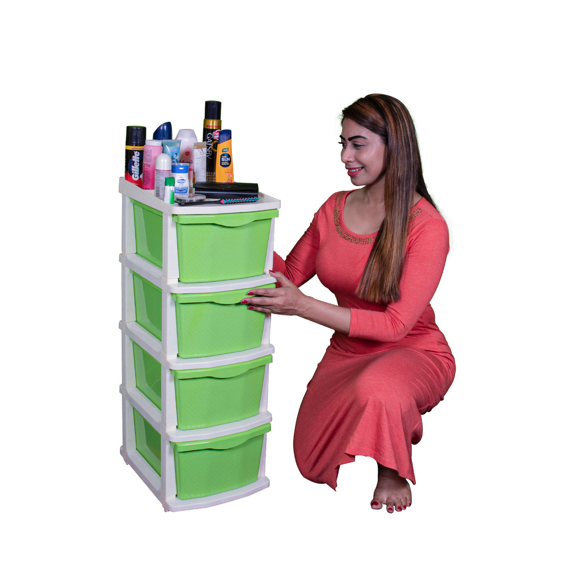 PARASNATH Boxo 4 Layer (Green) Multi-Purpose Modular Drawer Storage System for Home and Office with Trolley Wheels and Anti-Slip Shoes - PARASNATH