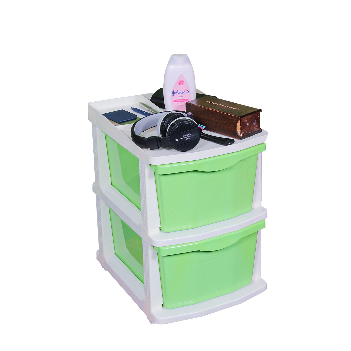 PARASNATH Boxo 2 Layer (Green) Multi-Purpose Modular Drawer Storage System for Home and Office with Trolley Wheels and Anti-Slip Shoes - PARASNATH