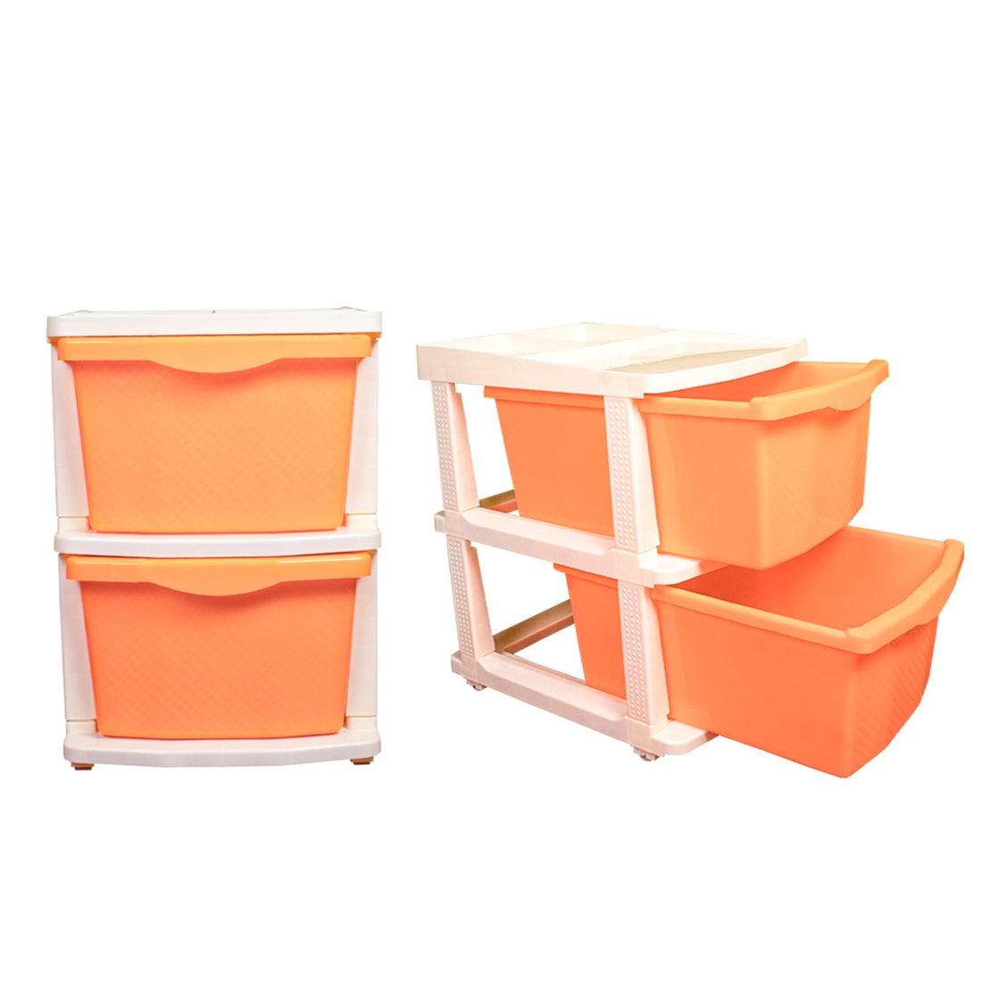 PARASNATH Boxo 2 Layer (Orange) Multi-Purpose Modular Drawer Storage System for Home and Office with Trolley Wheels and Anti-Slip Shoes - PARASNATH