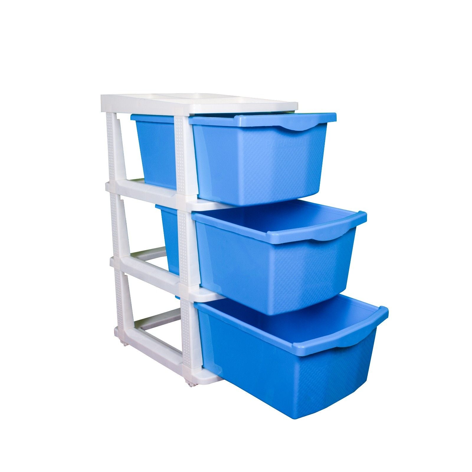 PARASNATH Boxo 3 Layer (Blue) Multi-Purpose Modular Drawer Storage System for Home and Office with Trolley Wheels and Anti-Slip Shoes - PARASNATH