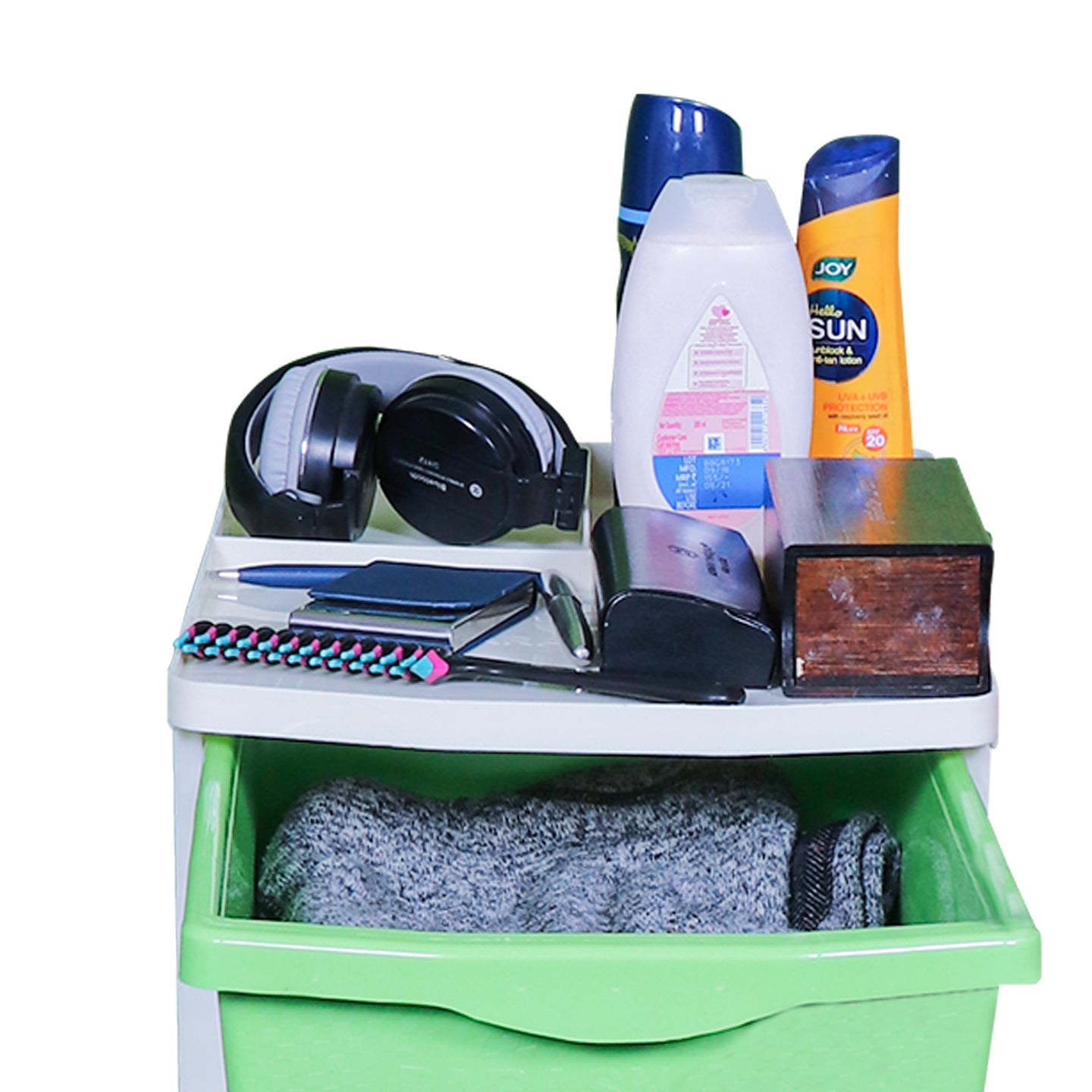 PARASNATH Boxo 3 Layer (Green) Multi-Purpose Modular Drawer Storage System for Home and Office with Trolley Wheels and Anti-Slip Shoes - PARASNATH