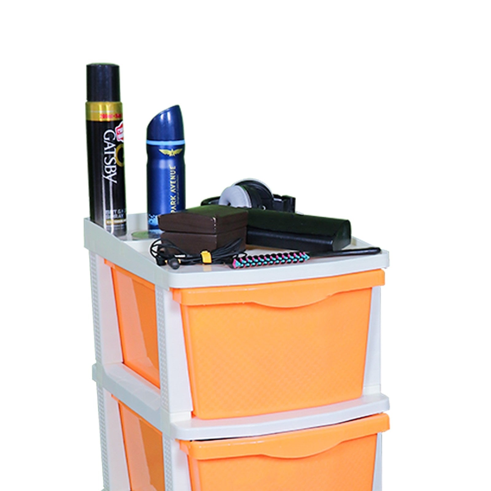 PARASNATH Boxo 4 Layer (Orange) Multi-Purpose Modular Drawer Storage System for Home and Office with Trolley Wheels and Anti-Slip Shoes - PARASNATH