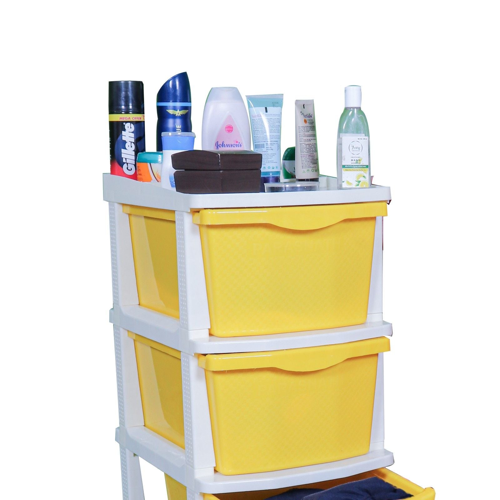 PARASNATH Boxo 4 Layer (Yellow) Multi-Purpose Modular Drawer Storage System for Home and Office with Trolley Wheels and Anti-Slip Shoes - PARASNATH