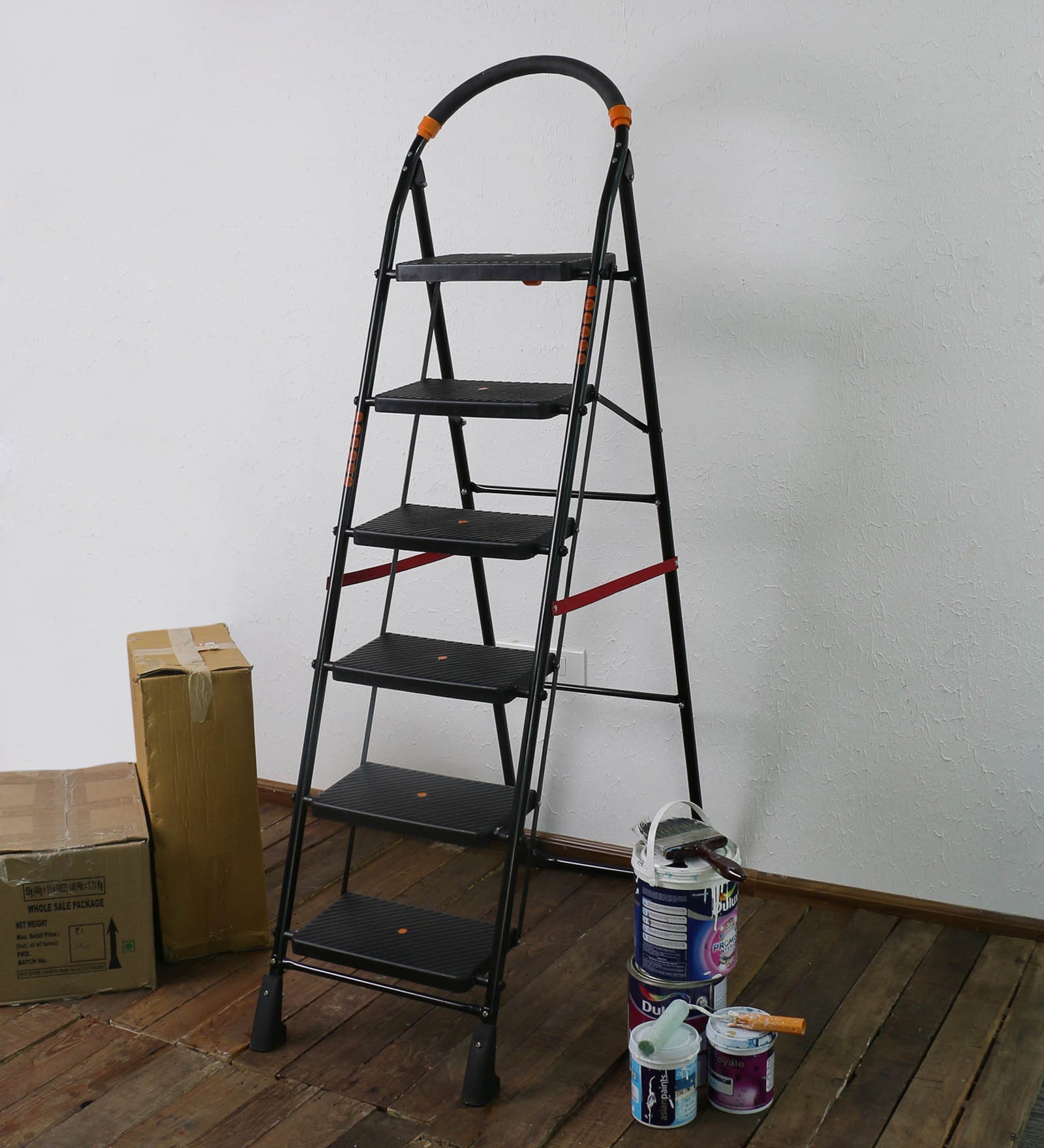 PARASNATH Back Diamond Heavy Folding Ladder With Wide Steps 6 Steps 6.2 Ft - PARASNATH