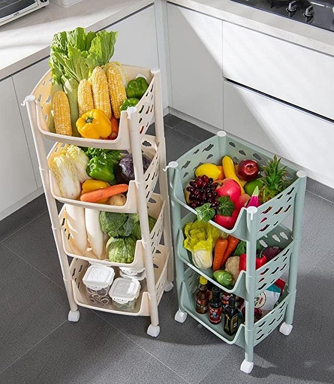 PARASNATH SKEP 4 Layer Basket Fruit & Vegetable Trolley (Ivory Colour) for Home and Kitchen Fruit Basket Storage Rack Organizer Holders kitchen trolley - Made In India - PARASNATH
